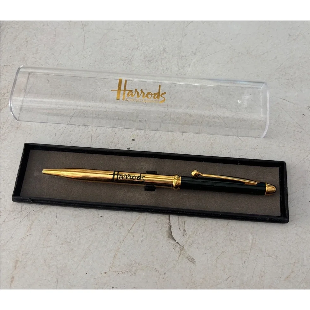 Harrods Knightsbridge Ballpoint Pen Gold and Black Two Tone with Case